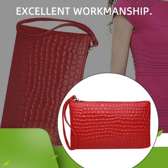 El modelo de cocodrilo mujeres carpeta de la tarjeta monedero titular del teléfono del bolso del bolso de maquillaje de color rojo 