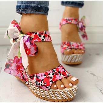 Kamucc Summer Beach Boho Flores sandalias de cuña zapatos sandalias 