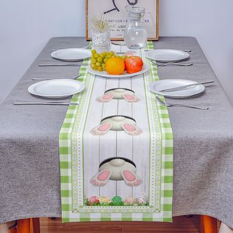 Camino de mesa con cuadros verdes de Pascua Decoración de mesa de b 