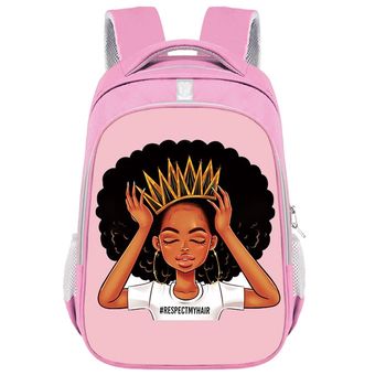 16 pulgadas# Mochila escolar para niña Afro morral de princesa de Á 