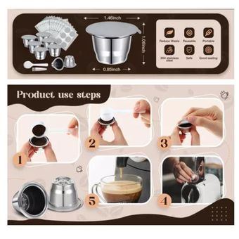  Didaey Cápsulas de café reutilizables de acero inoxidable,  recargables, cápsulas de café expreso reutilizables con sellos de papel de  aluminio, tapas compatibles con máquinas Nespresso (6 tazas, 204 tapas) :  Hogar