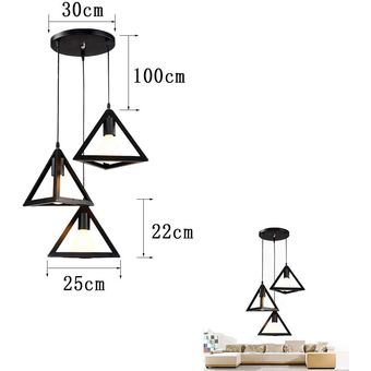 Lámpara Colgante Vintage 3 Cabezas Industrial Luz de Techo Triángulo 