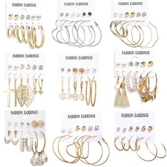 Conjunto De Pendientes De Círculo De Perlas De Oro Letapi De 