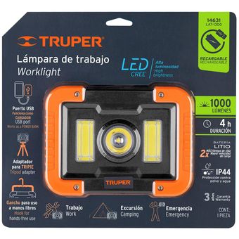 Lámpara LED 1600 lm de trabajo, recargable, Truper, Lámparas De