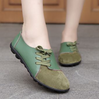 Zapatos casuales de piel planos para mujer-Verde 