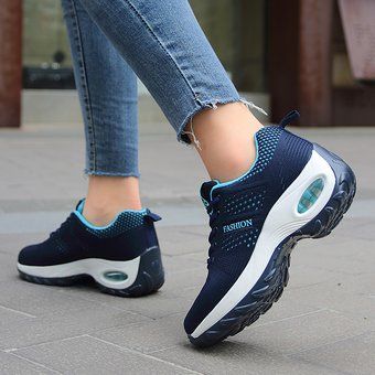 Zapatillas deportivas para caminar transpirables y cómodas para mujer-Azul 
