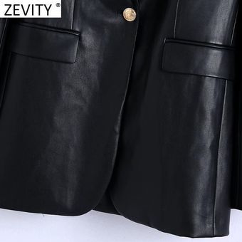 c Zevity-Chaqueta de piel sintética con botones de Metal para mujer 