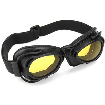 Negro Frame -Yellow Casco Gafas Gafas de la motocicleta del piloto de la bici del motorista Negro lente anti-niebla 
