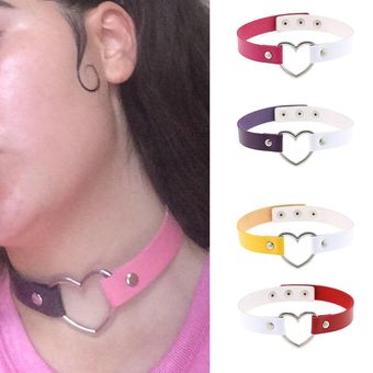 Fashion PU Leather Heart Choker Necklace Women Chocker Necklaces Punk Statement Jewelry Collier Wed 