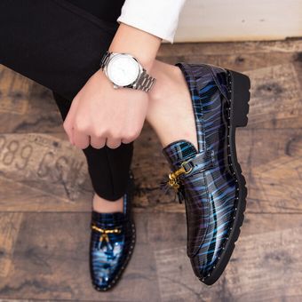 Zapatos de cuero sin cordones con borlas para hombre Brock Oxford Calzado de boda Azul 