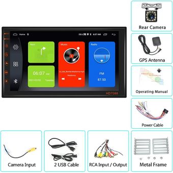 Hikity 2G 32G Radio Coche 2 DIN Android 11 Universal 7'' Pantalla Táctil  Reproductor Multimedia Coche Radio de Coche con Bluetooth Manos Libres  Navegación GPS WiFi Mirror Link RDS FM Cámara Trasera 