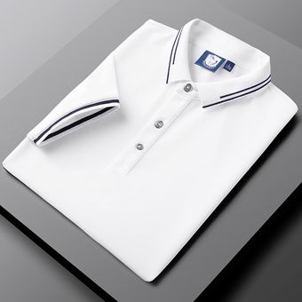 polo de solapa de negocios de alta calidad M-5XL blanco Nueva camiseta de manga corta para hombre 