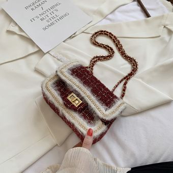 para invierno bolso de hombro con cadena de diseñador #20.5x7.5x15cm Bolso cruzado de Tweed con borlas para mujer cuadrado 