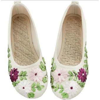 Zapatos planos con flores bordadas para mujer calzado Vintage de te 