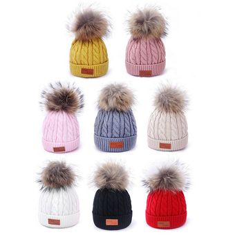 Invierno Caps Kids Unisex Punto Calzado Hat Piel Crochet Plazo Pom Goreie Caps 