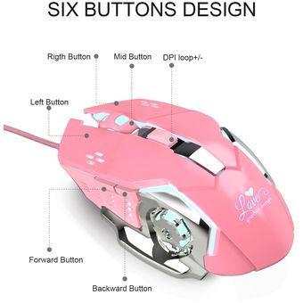 Chica rosa juego ratón 3200dpi unicornio retroiluminación capa interna 4 