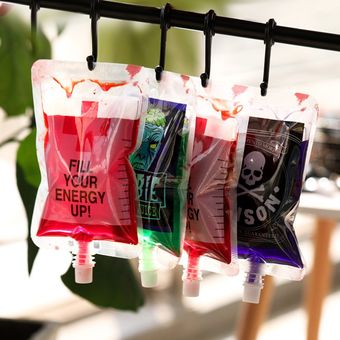 Accesorios de decoración para Halloween, bolsas de bebidas con sangre, Cráneo, v（#Double straw bag 