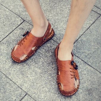 Tamaño grande 47 Sandalias hechas a mano para hombre Verano Nuevos zapatos de playa Zapatos para vadear Rojo  Marrón 