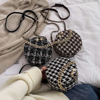 Bolsos de lana circulares de moda para mujer bandolera con cremallera cadenas para bolsos de hombro con asa #18.5x18.5x9cm bolso redondo 