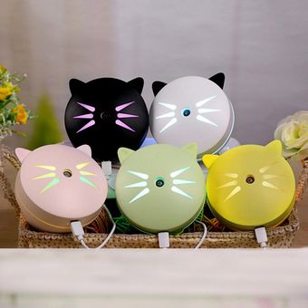 Mini humidificador de aire USB Lindo gatito humidificador con luz de noche colorida 