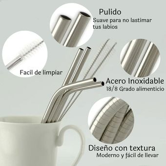 Set de popotes de acero inoxidable reutilizables con estuche de