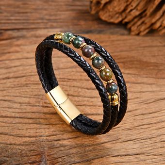 Pulsera De Cuero De De Pulsera De Hombre De Piedra Natural 