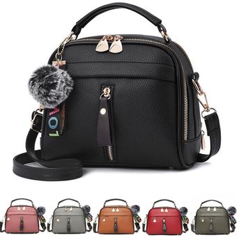 bolso de mano de estilo Boston con bola de pelo Bandolera mensajero de cuero PU con borla para mujer bandolera de lujo #844057 bolso de mano de estilo Boston con bola de pelo Bandolera mensajero de cuero PU con borla para mujer bandolera de lujo #844057