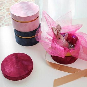 Caja redonda de terciopelo con forma de flor y lazo y tapa Cajas de 