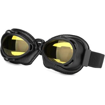 Negro Frame -Yellow Casco Gafas Gafas de la motocicleta del piloto de la bici del motorista Negro lente anti-niebla 