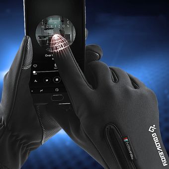 Negro L Impermeable al aire libre ciclo de los guantes de esquí de invierno Touch Screen cálidos guantes de montar 