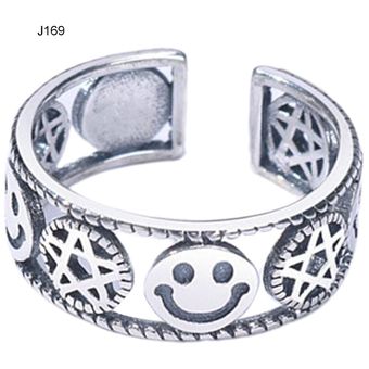Sonrisa abierta la vendimia del anillo señoras de la joyería 925 de plata anillo abierto Cadena 