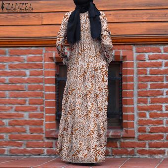 Negro ZANZEA mujer musulmana Abaya Dubai Encuadre de cuerpo entero vestidos de camisa suelta de manga larga Maxi 