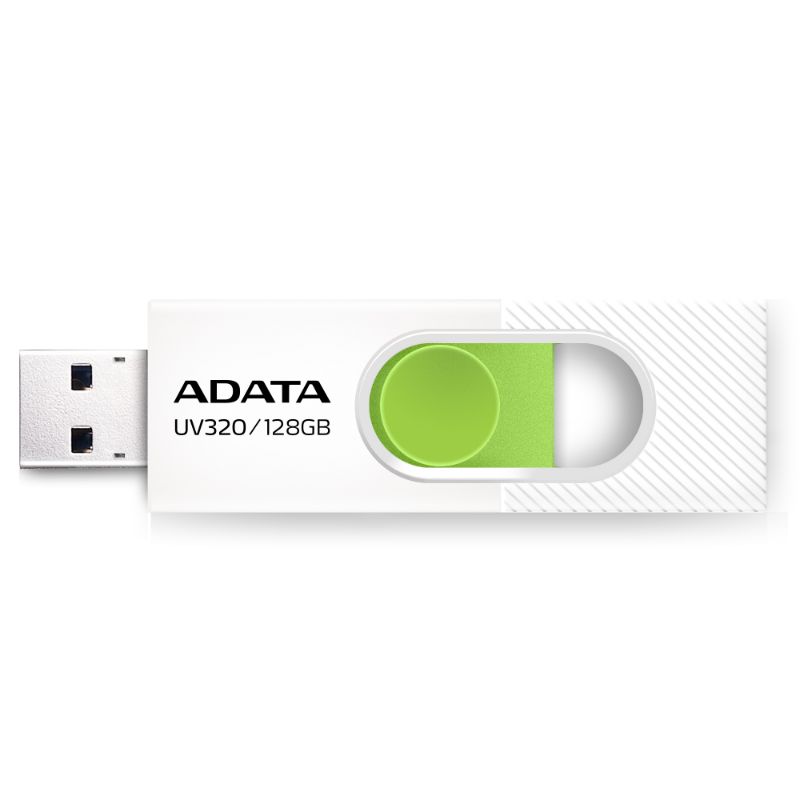 ADATA Memoria Flash USB 3.2 Gen1 UV320, 128GB, Deslizable, Color Blanco con Verde