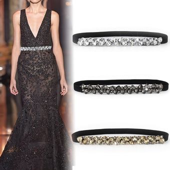 Cinturones con cristal a la moda para Mujer cinturón elástico negro 