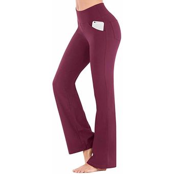 Pantalones para mujer Flare Pierna Stretche Long High Cintura Yoga con bolsillos Pantalones 