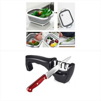 Generico - Tabla Para Picar Y Cesta Plegable Lavar Frutas Y Verduras + afilador cuchillos