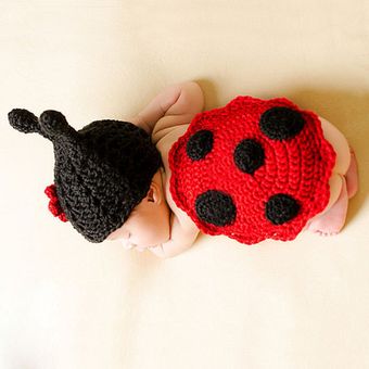 Atrezos para fotografía de bebés disfraz de mariquita e insectos para recién nacidos sombrero de punto de ganchillo para niño y niña accesorios de fotografía de encaje 