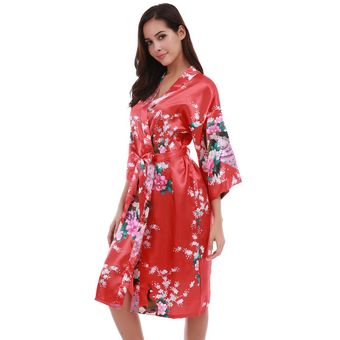 Ropa de dormir de la túnica de kimono de las mujeres con cinturón de cintura floral frontado camisón ropa de dormir Ropa de dormir de la túnica de kimono de las mujeres con cinturón de cintura floral frontado camisón ropa de dormir