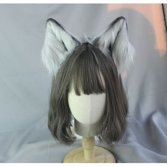 orejas de Lobo bestia niña suave diadema KC Cosplay Animal tocado Oreja de Gato #KC Grey Diadema estilo Lolita con orejas de Animal simulación de felpa 