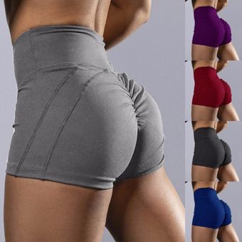#gray Pantalones cortos deportivos de cintura alta para mujer,Shorts informales de realce,liso elá 