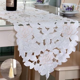 Camino de mesa floral encaje bordado blanc 150cm Los 40 