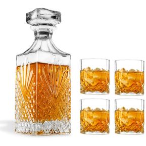 Vasos de Vidrio para Whisky 4 Pz con Decantador de Cristal Redlemon
