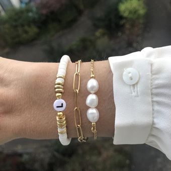 Pulsera De Letras De Arcilla Polimérica Pulsera De Disco De 