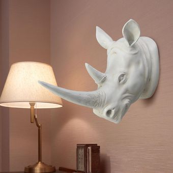 Cabeza de animal Cabeza de ciervo Rinoceronte blanco Arte montado en la pared Adorno de habitación para colgar en la pared 
