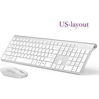 2.4 Gigahertz Stable Connection Rechargeable Battery Wireless Keyboard and Mouse Combination UK/France/Germany/Spain/Us Layout UK-Silverwhite 