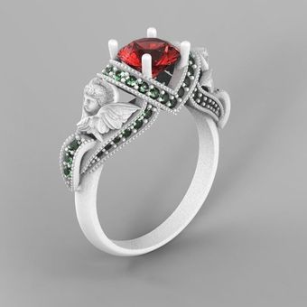 Para Angel Wings Ruby Ring Con Anillo En Forma De Angelito 