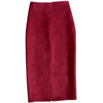 Falda de tubo con abertura e Falda Midi elegante de ante para mujer 