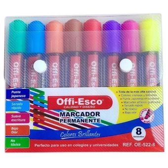 Marcador Permanente Secado Rápido X8 Colores 522-8 Offi-esc