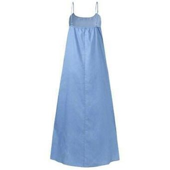 Vestido largo sin manga de mezclilla liso de moda casual de verano para mujer Azul 