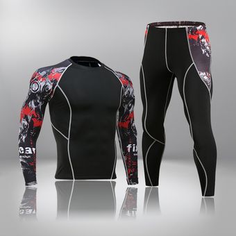 Camiseta deportiva para hombre #2-PC set ropa deportiva de manga larga para correr conjuntos de ropa interior de secado rápido para deportiva ropa deportiva para hombre 